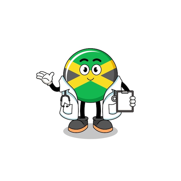 Mascota de dibujos animados del médico de la bandera de jamaica