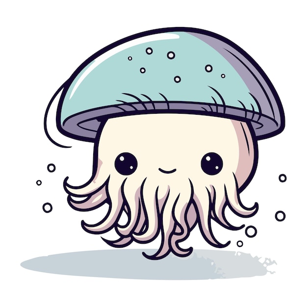 Mascota de dibujos animados de medusas lindas Ilustración vectorial de personajes