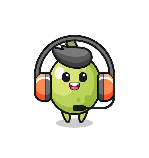 Mascota de dibujos animados de oliva como servicio al cliente, diseño de estilo lindo para camiseta, pegatina, elemento de logotipo