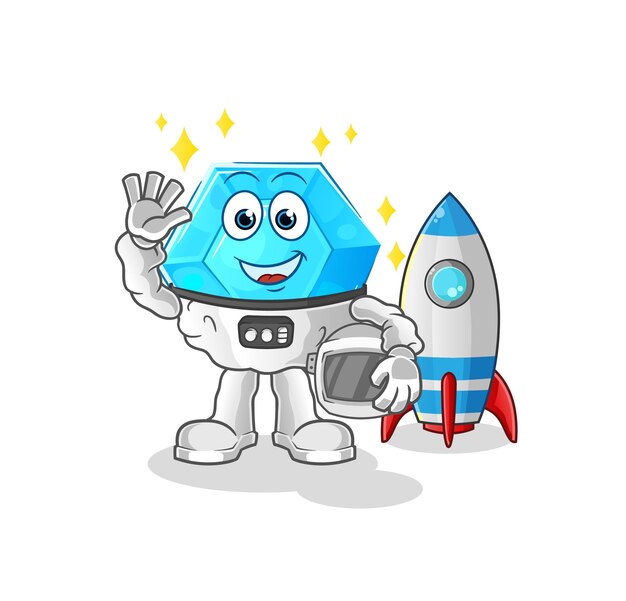 Mascota de dibujos animados de personaje de astronauta de diamante agitando