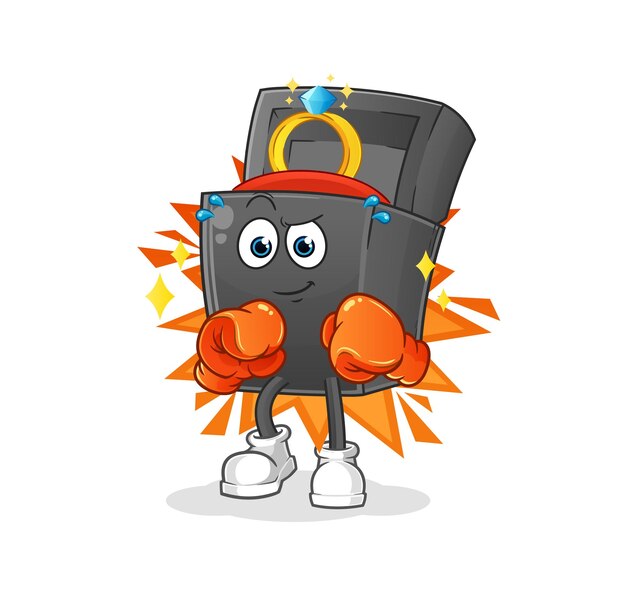 Mascota de dibujos animados de personaje de boxeador de caja de anillo