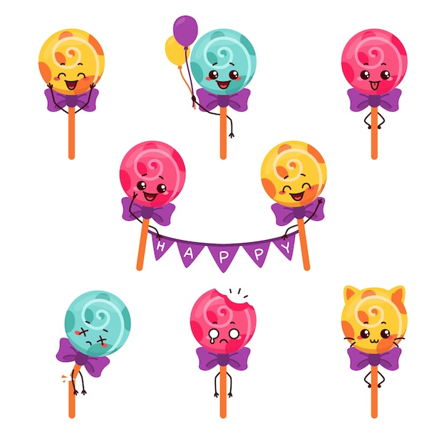 Mascota de dibujos animados de personaje de ilustración de palo de caramelo de lollipop