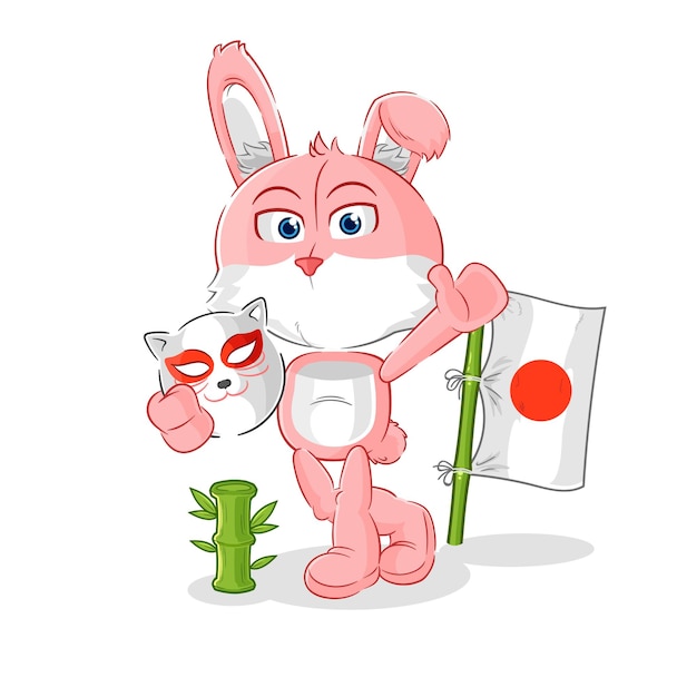 Mascota de dibujos animados de personaje de zorro japonés de conejito rosa