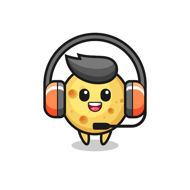 Mascota de dibujos animados de queso redondo como servicio al cliente, diseño de estilo lindo para camiseta, pegatina, elemento de logotipo
