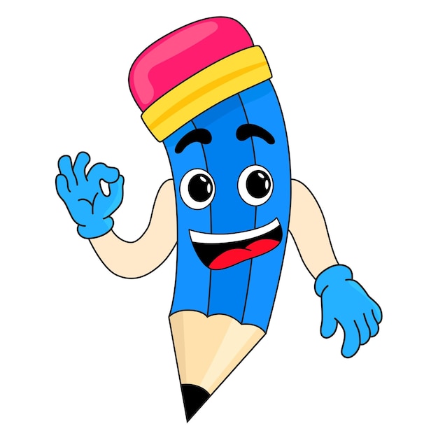 Vector mascota de dibujos animados de sonrisa de lápiz