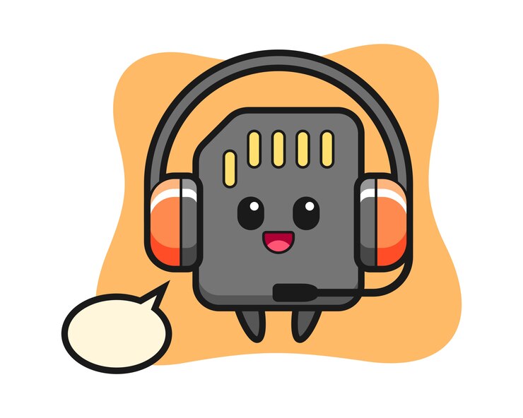 Vector mascota de dibujos animados de tarjeta sd como servicio al cliente, diseño de estilo lindo para camiseta