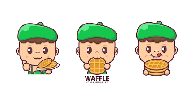 mascota de dibujos animados de waffle adecuada para logotipos, pegatinas de marca, íconos