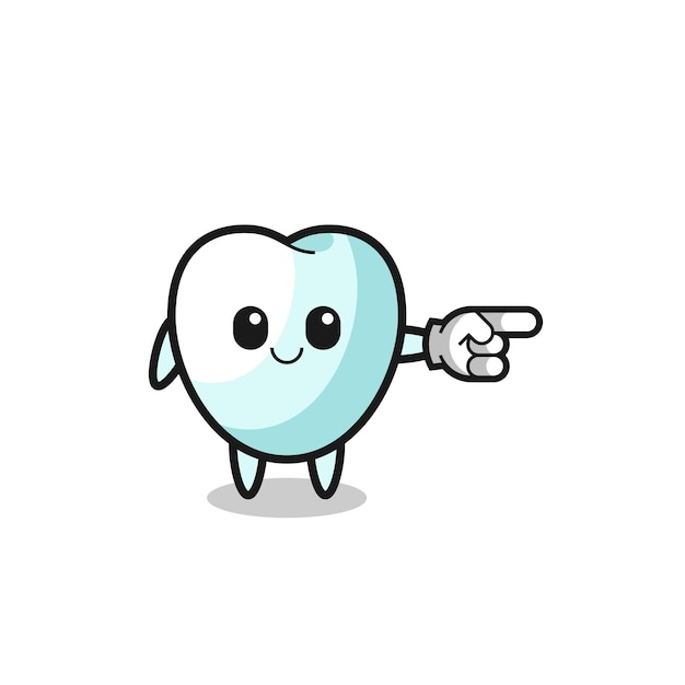 Vector mascota de dientes con gesto apuntando a la derecha