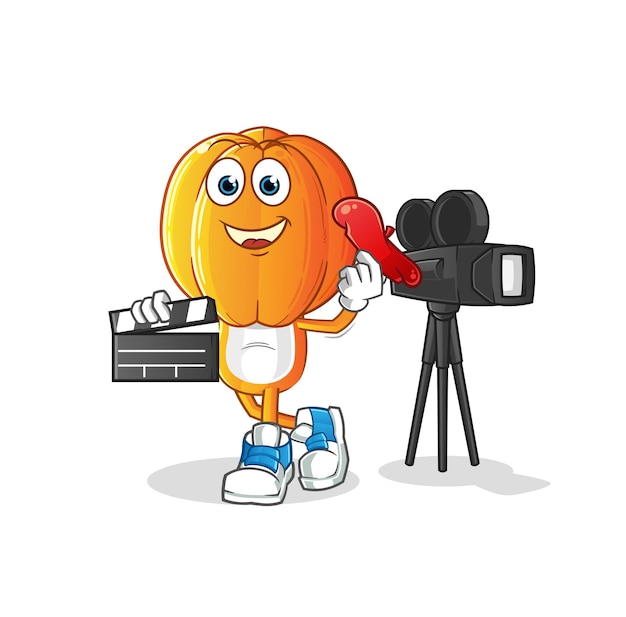 mascota del director de dibujos animados de cabeza de fruta estrella. vector de dibujos animados