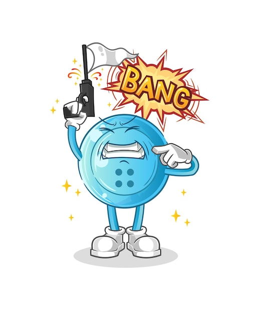 Mascota de disparo de advertencia de botón de camisa. vector de dibujos animados