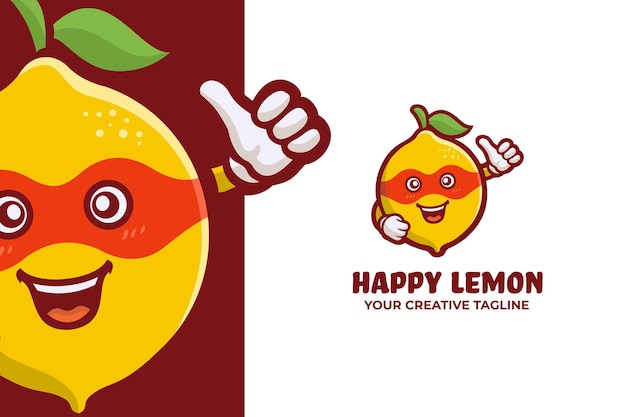 Mascota divertida del logotipo de la fruta del limón fresco