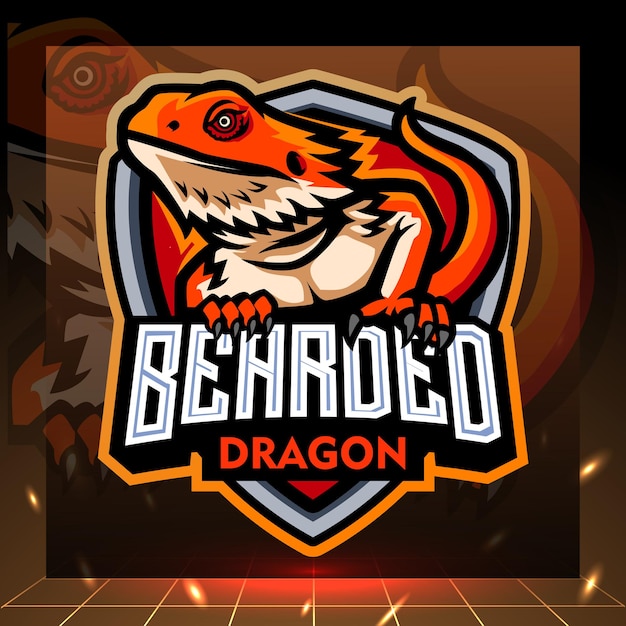 Mascota del dragón barbudo. diseño de logo de esport