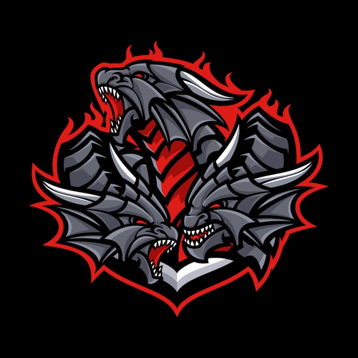 Vector mascota del dragón en fondo oscuro