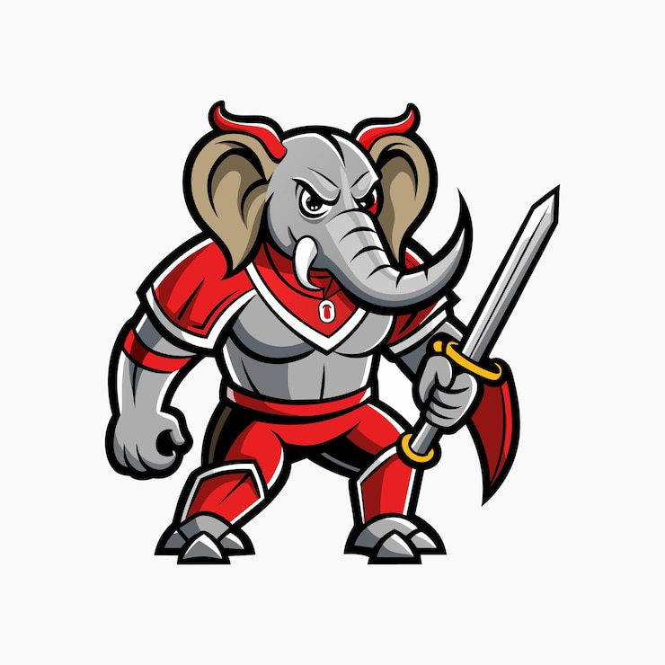 Vector mascota del elefante con la espada
