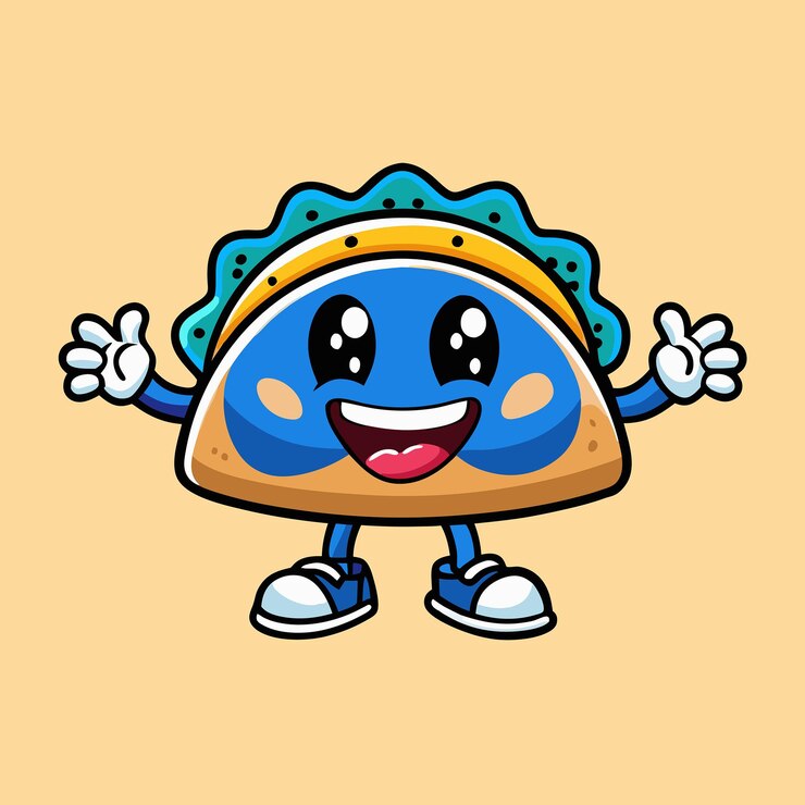 Vector mascota feliz de taco con pico de gallo y guacamole dentro del diseño del logotipo vectorial