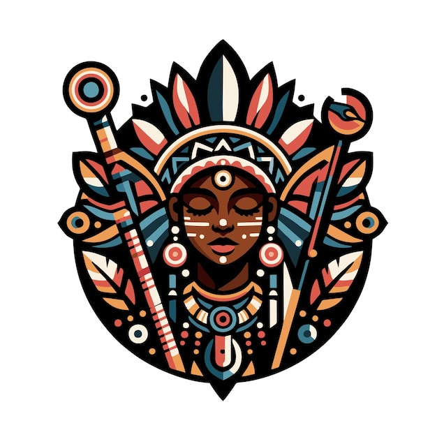 Vector mascota femenina del jefe tribal diseño vectorial plano en estilo art nouveau