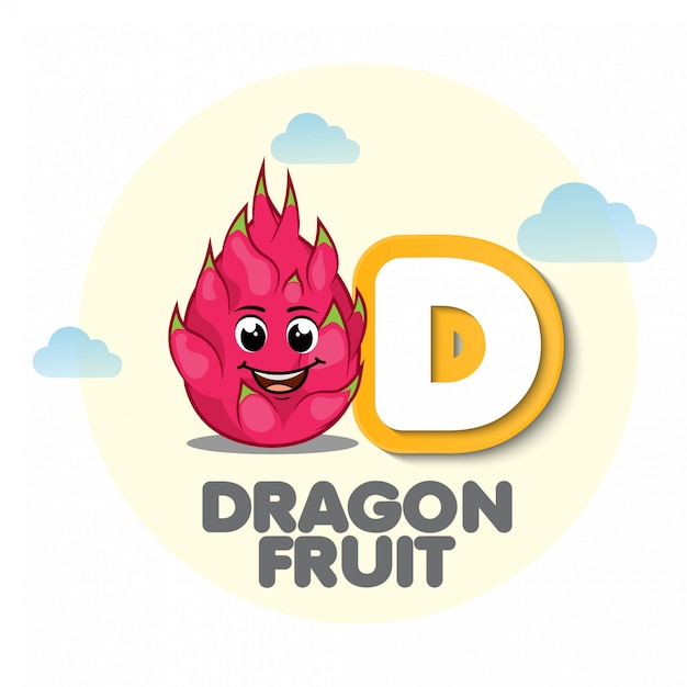 Vector mascota de la fruta del dragón con la letra d