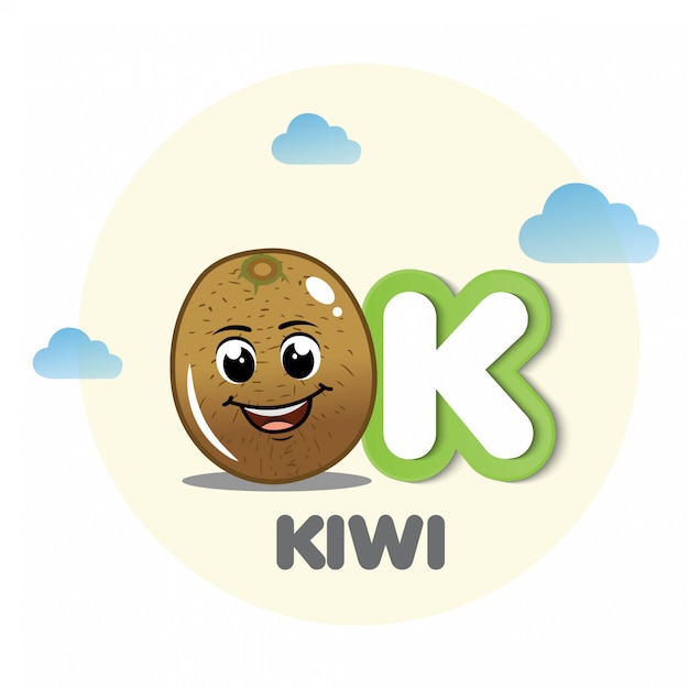 Vector mascota de la fruta del kiwi con la letra k