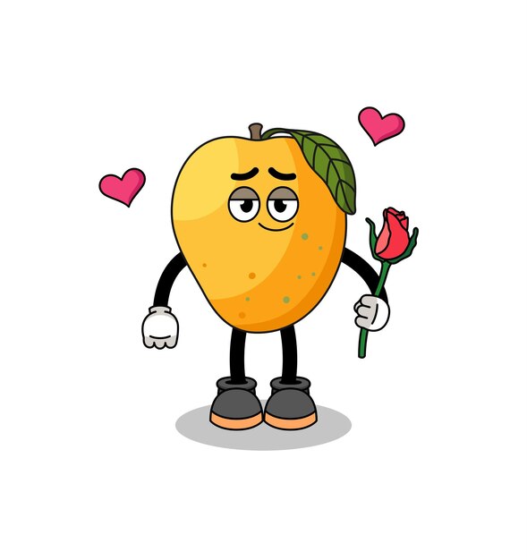 Mascota de fruta de mango que se enamora del diseño de personajes