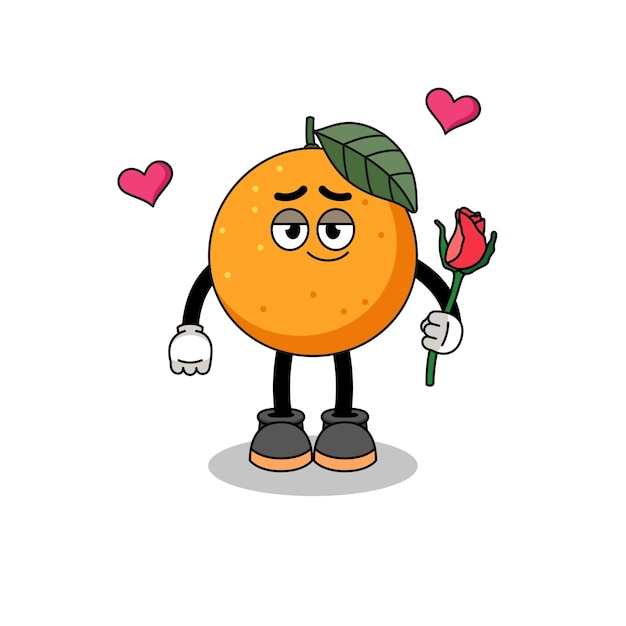 Mascota de fruta naranja que se enamora del diseño de personajes.