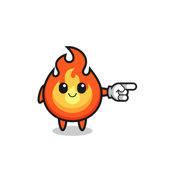 Mascota de fuego con diseño lindo de gesto hacia la derecha