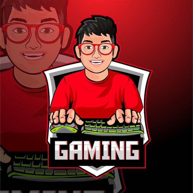 Mascota de gamer boy con diseño de ilustración de deporte de teclado y mouse para juegos de logo esport