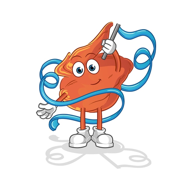 Mascota de gimnasia rítmica de ala de pollo. vector de dibujos animados