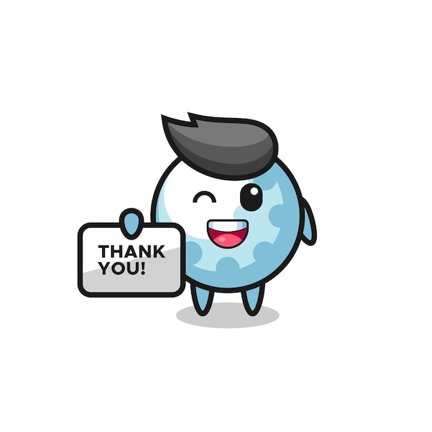 La mascota del golf sosteniendo una pancarta que dice gracias, diseño de estilo lindo para camiseta, pegatina, elemento de logotipo