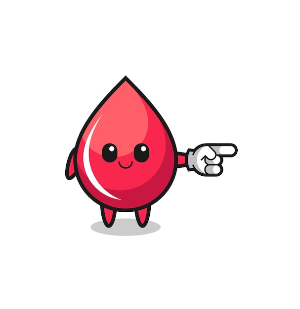 Mascota de gota de sangre con gesto hacia la derecha