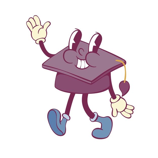 La mascota de la graduación es una mascota retro.