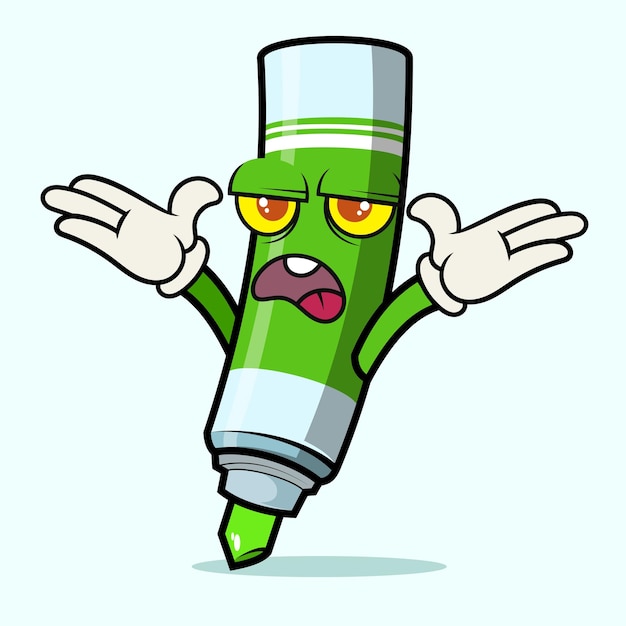 Mascota Groovy trendy retro trippy confundido marcador verde personaje de dibujos animados para el diseño de elementos