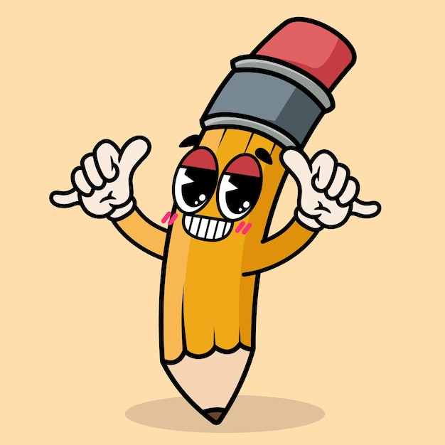 Mascota Groovy trendy retro trippy feliz personaje de lápiz de dibujos animados para el diseño de elementos