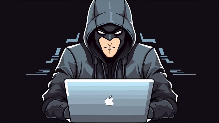 Vector la mascota del hacker informático moderno es el logotipo de la ilustración de vector plano