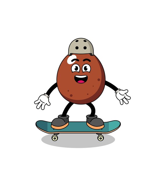 Mascota de huevo de chocolate jugando un diseño de personaje de patineta