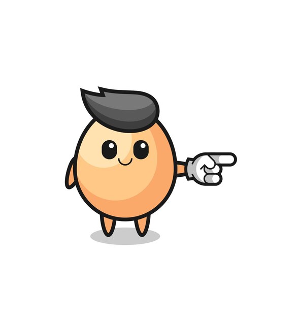 Mascota de huevo con diseño lindo de gesto hacia la derecha