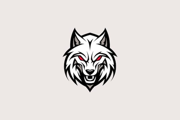 Vector mascota de juego con logotipo de cabeza de lobo blanco y expresión amenazadora