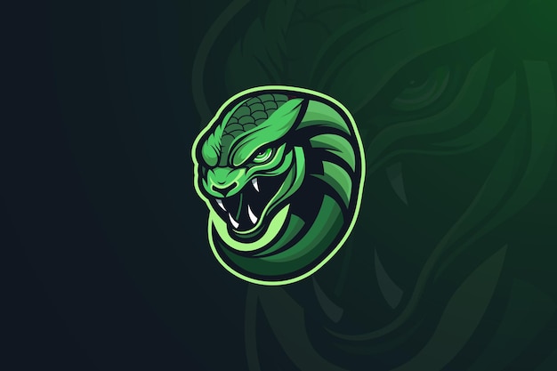 Mascota de juego con logotipo de cabeza de serpiente víbora verde y expresión amenazadora