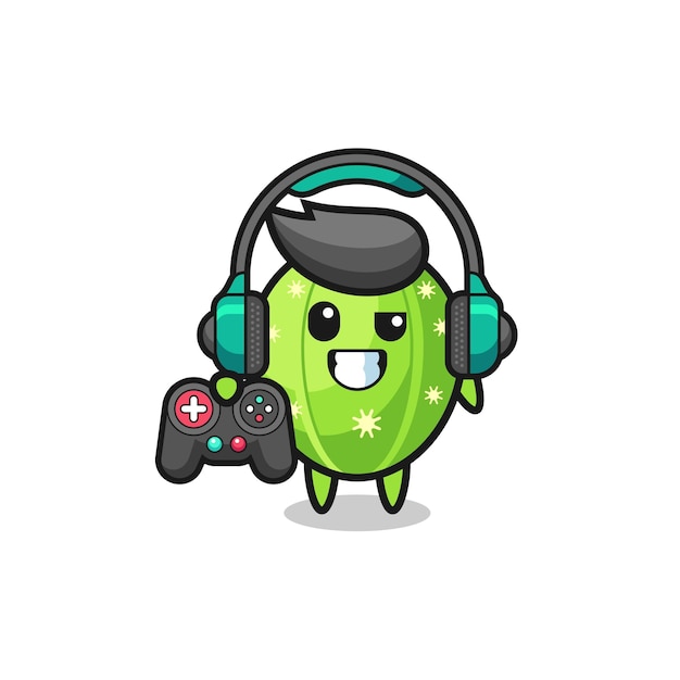 Mascota de jugador de cactus con un lindo diseño de controlador de juego