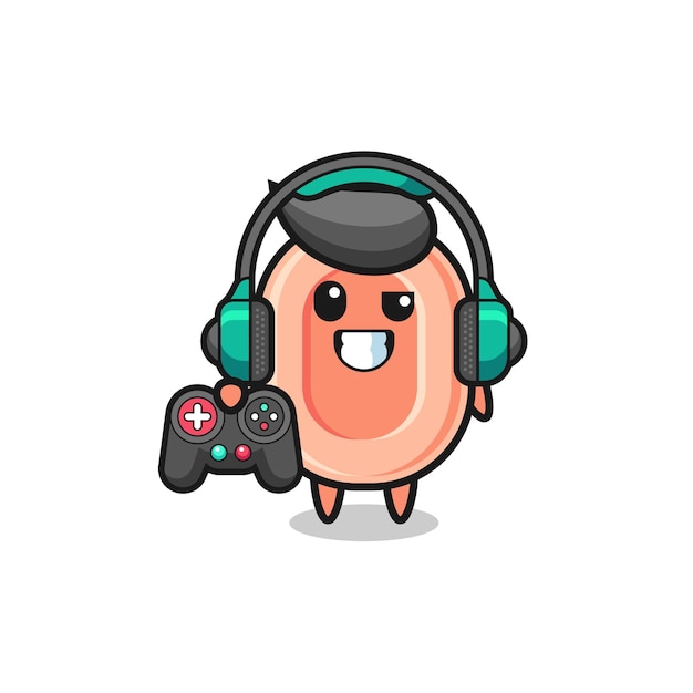 Mascota de jugador de jabón sosteniendo un controlador de juego, diseño lindo