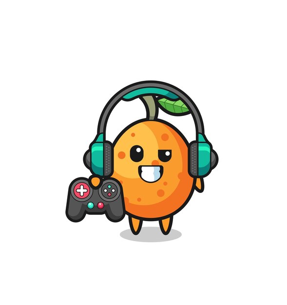 Mascota de jugador de kumquat con un lindo diseño de controlador de juego