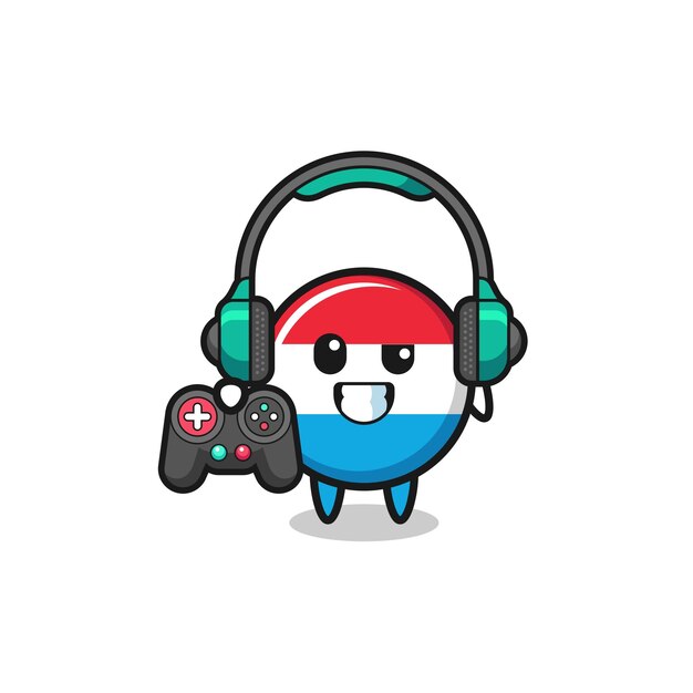 Mascota de jugador de Luxemburgo sosteniendo un controlador de juego