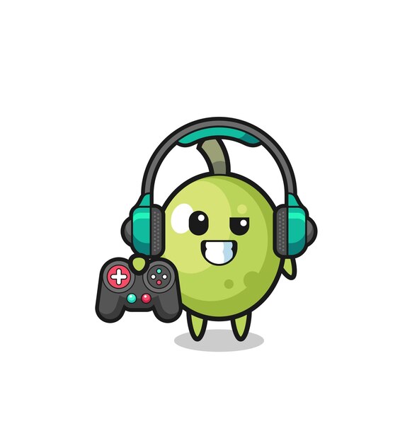 Mascota de jugador de oliva con un lindo diseño de controlador de juego