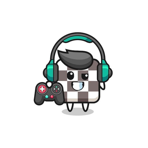 Mascota de jugador de tablero de ajedrez sosteniendo un controlador de juego, diseño lindo