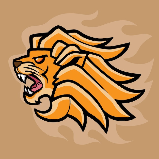 Mascota de león en diseño de logotipo de bola de fuego