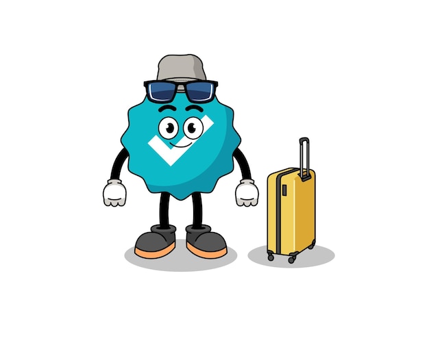 Mascota de letrero verificada haciendo diseño de personajes de vacaciones
