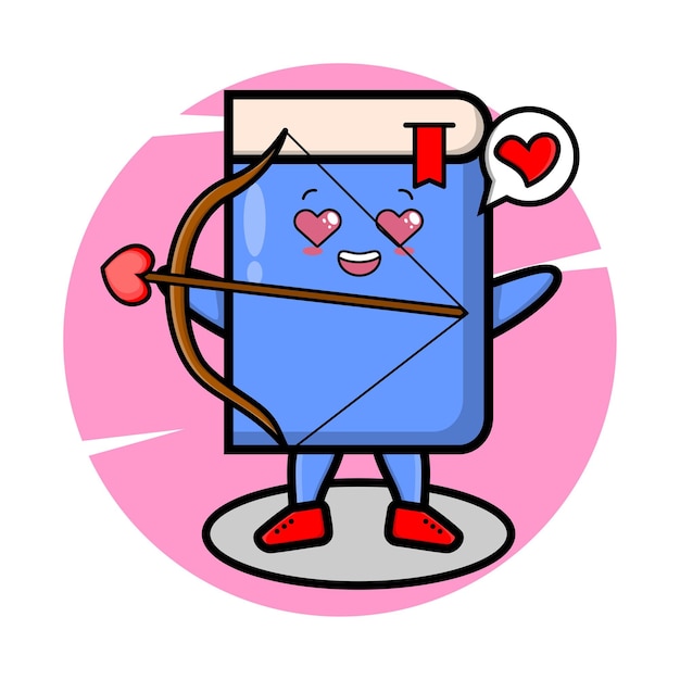 Mascota del libro cupido romántico con flecha de amor y diseño de estilo lindo para elementos de logotipo de etiqueta de camiseta