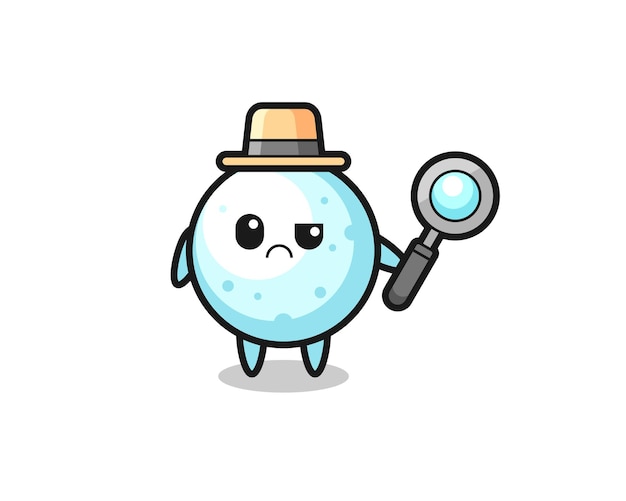 La mascota de la linda bola de nieve como detective, diseño de estilo lindo para camiseta, pegatina, elemento de logotipo