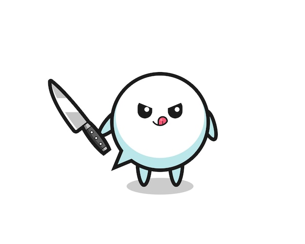 Mascota linda de la burbuja del discurso como psicópata que sostiene un cuchillo
