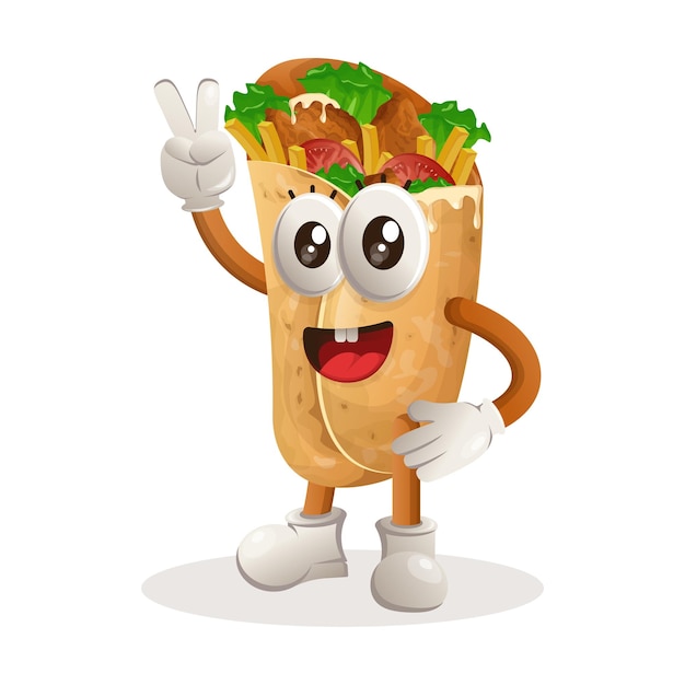 Mascota linda del burrito con la mano de la paz