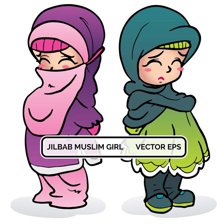 Mascota linda de Chibi de la niña musulmana